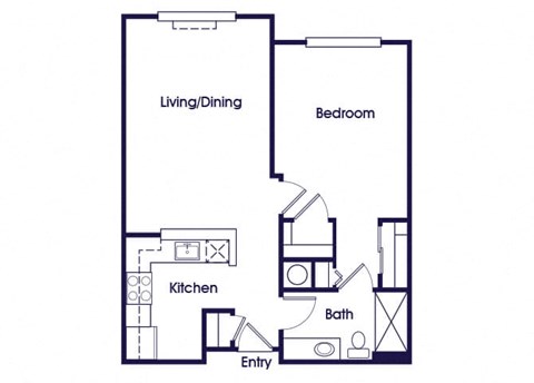 Floor plan for 1 bed, 1 bath, 639 sqft